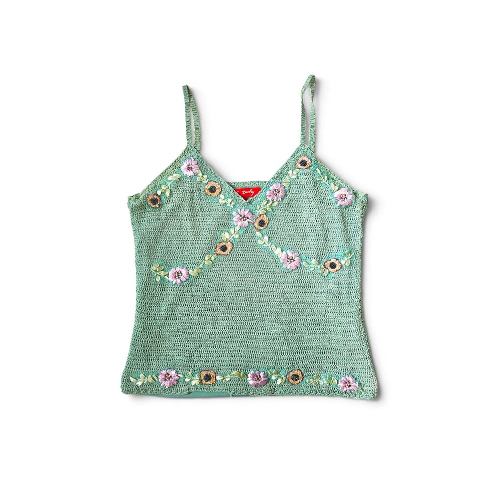Y2k Derhy Cami Top Crochet Sequin Beaded Fairycore Cottagecore - Size Large